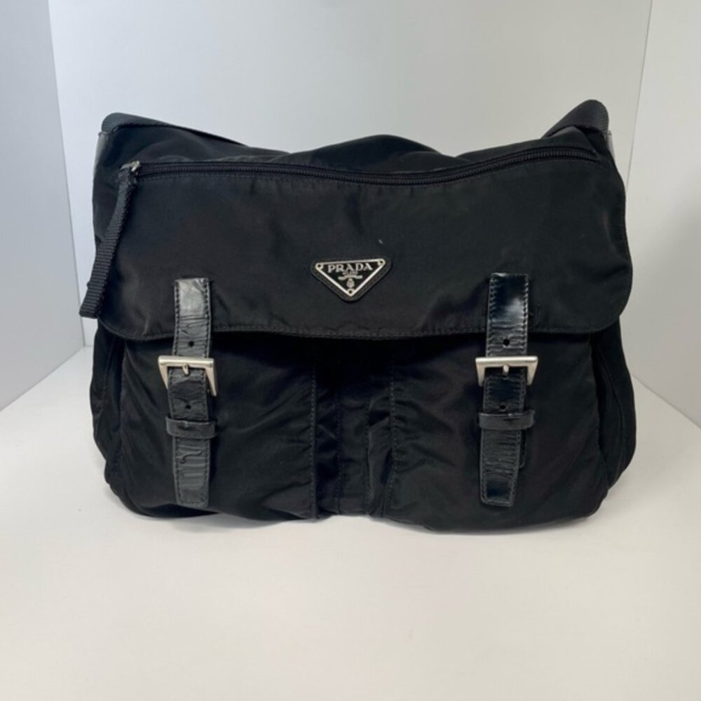 Prada Tessuto Vintage Nylon Saffiano Vela large Messenger Bag Black - Picture 7 of 15